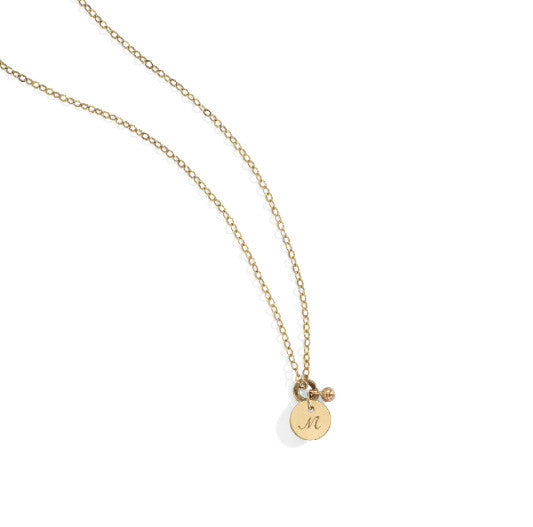 Flower Engraved Disc Necklace - Rose Gold Plated