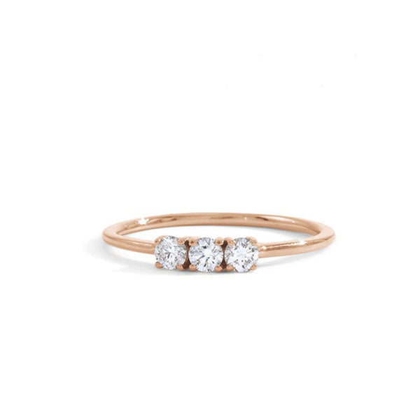 triple white diamond ring- rose gold